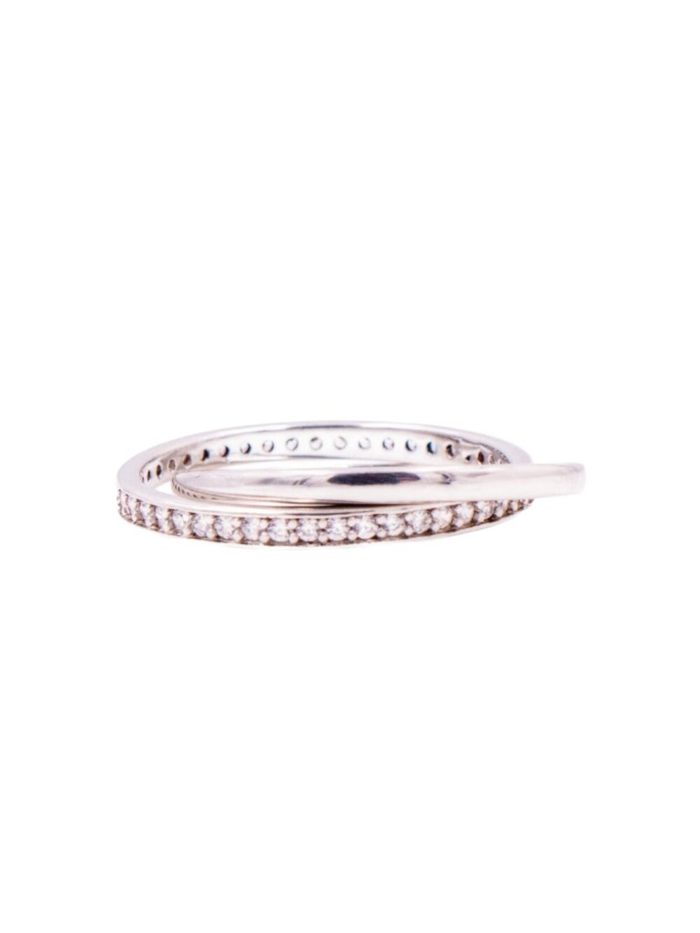 Sterling Silver Intertwined Crossover Clear CZ Double Band Ring Size 7
